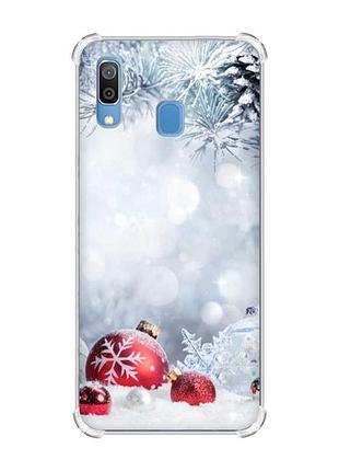 Чехол с утолщёнными углами на samsung galaxy a30 (2019)/a20 (2019) красные шарики (принт 168)