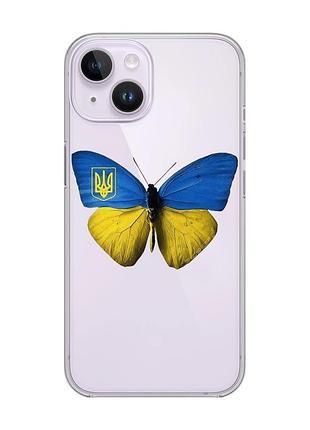 Прозорий чохол із захистом камери на iphone 14 :: метелик україна (принт 255)