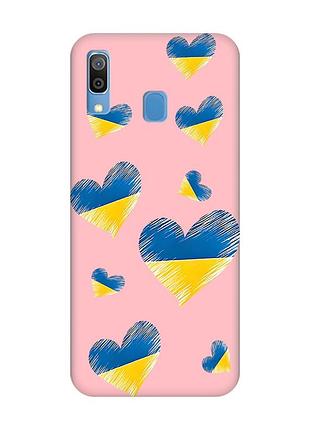 Матовый розовый чехол на samsung galaxy a30 (2019) / a20 (2019) :: сердечка. украина (принт 258)