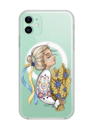 Магнітний чохол на iphone 11 із підтримкою magsafe :: українка з колосками (патріотичний принт 173)