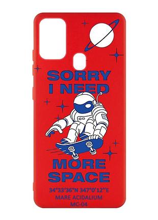 Матовий червоний чохол на samsung galaxy m30s/m21 :: космонавт на скейті (принт 248)