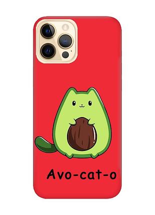 Матовый красный чехол на iphone 12 pro max :: котик авокадо (принт 306)