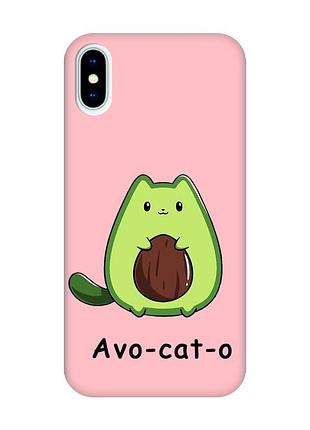 Матовый розовый чехол на iphone x/xs :: котик авокадо (принт 306)
