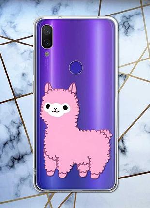 Прозорий чохол на xiaomi redmi note 7/7 pro :: лама рожева /принт 100/
