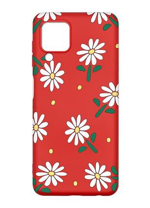 Матовый красный чехол на samsung galaxy m32/a22/m22 4g :: ромашки (принт 368)