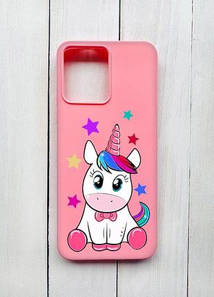 Матовый чехол на xiaomi redmi 12 розовый :: единорог (принт 102)