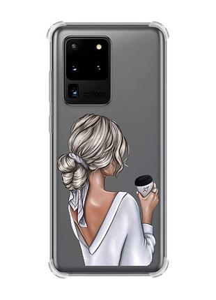 Чохол з потовщеними кутами на samsung galaxy s20 ultra дівчина з латте (принт 227)