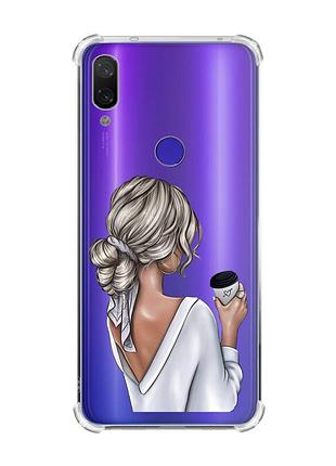 Чохол з потовщеними кутами на xiaomi redmi note 7/7 pro :: дівчина з латте /принт 227/