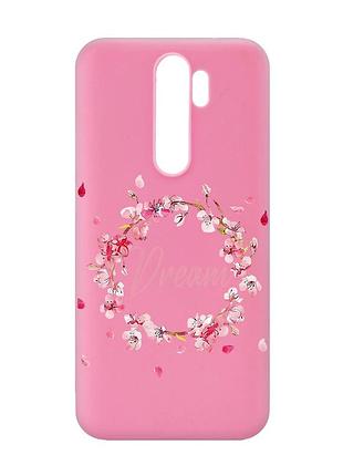 Матовый розовый чехол на xiaomi redmi note 8 pro :: веночек из сакуры (принт 284)