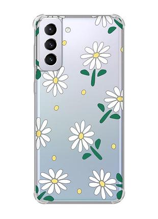 Чехол с утолщёнными углами на samsung galaxy s21 plus :: ромашки (принт 368)