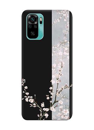 Матовый черный чехол на xiaomi redmi note 10 / note 10s :: цветущая сакура (принт 285)