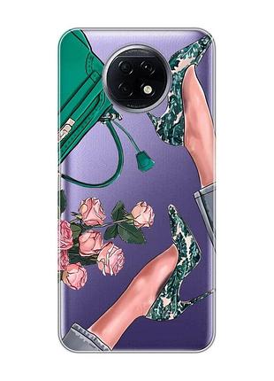 Прозрачный чехол для xiaomi redmi note 9t/redmi note 9 5g туфельки и цветы (принт 225)