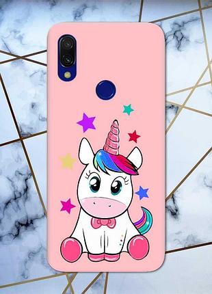 Матовый чехол с розовыми боками на xiaomi redmi 7 :: единорог /принт 102/