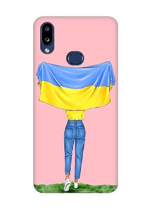 Матовый розовый чехол на samsung galaxy a10s (a107) :: девушка с флагом (принт 263)