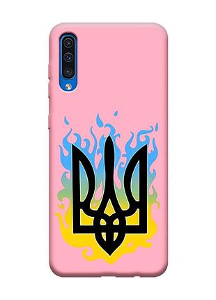 Матовый розовый чехол на samsung galaxy a50 (2019) a505 :: тризуб пламя (принт 257)