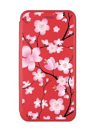 Чехол-книжка с рисунком на xiaomi redmi note 7/7 pro :: красный :: цветущая сакура /принт 282/