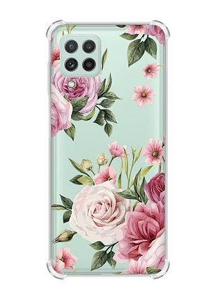 Чехол с утолщёнными углами на samsung galaxy a22 4g/m32/m22 :: розовые цветы (принт 287)
