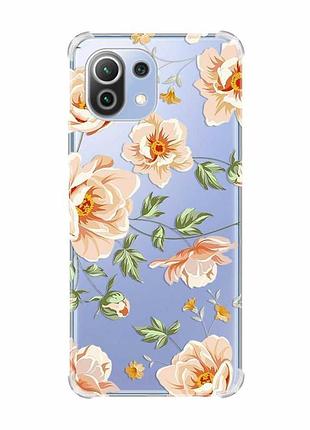 Чохол з потовщеними кутами на xiaomi mi 11 lite :: квіти пастельні (принт 277)