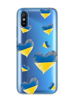 Прозорий чохол на xiaomi redmi 9a :: сердечка. україна (принт 258)
