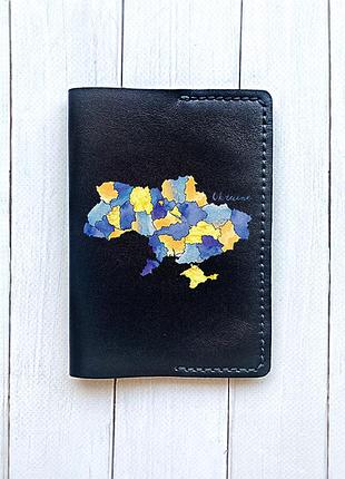 Кожаная обложка на паспорт книжку чёрная (принт 261)
