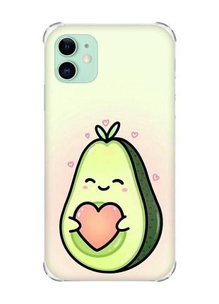 Чехол с утолщёнными углами на iphone 11 :: кавай авокадо с сердечком (принт 310)