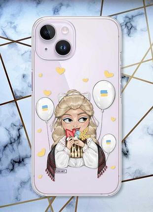 Чехол с защитой камеры на iphone 14 :: украинка со сладостями (принт 175)
