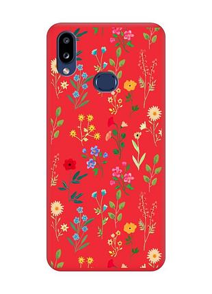 Матовый красный чехол на samsung galaxy a10ѕ a107 :: цветочный фон (принт 269)