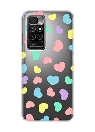 Прозорий чохол на xiaomi redmi 10 :: різнокольорові сердечка (принт 335)