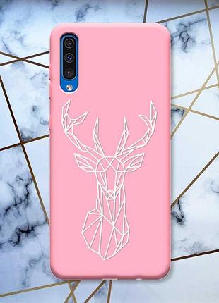 Матовий рожевий чохол на samsung galaxy a50 (2019) a505 олень (принт 129)