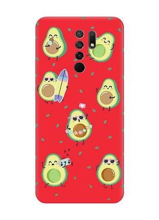 Матовый красный чехол на xiaomi redmi 9 :: авокадо на отдыхе (принт 302)
