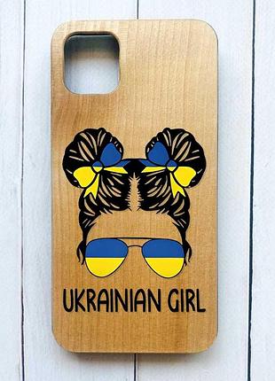 Деревянный чехол на iphone 12/12 pro :: украинская девушка (принт 113)