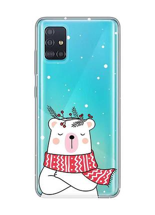 Прозорий чохол на samsung galaxy a51 ведмідь у шарфі (новорічний принт 147)