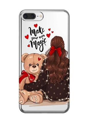 Прозрачный чехол на iphone 7 plus/8 plus :: девушка с мишкой (принт 188)