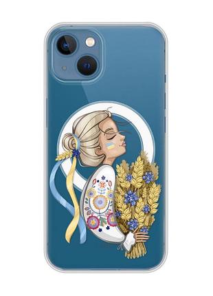 Магнитный чехол на iphone 13 (6.1) с поддержкой magsafe :: украинка с колосками (принт 173)