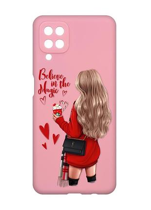 Матовый розовый чехол на samsung galaxy a12 :: девушка с кофе (принт 137)