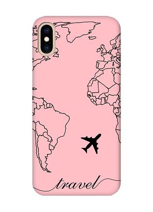 Матовый розовый чехол на iphone xs max :: карта. контур (принт 330)