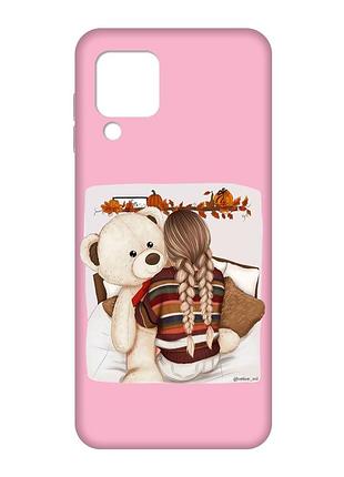 Матовий рожевий чохол на samsung galaxy m32/a22/m22 4g :: дівчинка з ведмедиком (принт 117)