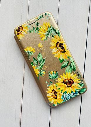 Чехол-книжка с рисунком для xiaomi redmi note 8 pro золотой :: подсолнухи (принт 288) 2