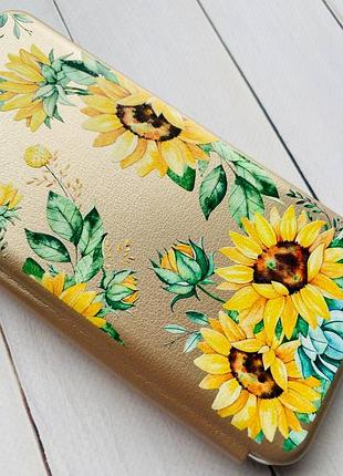 Чехол-книжка с рисунком для xiaomi redmi note 8 pro золотой :: подсолнухи (принт 288) 3
