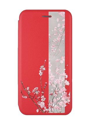 Чехол-книжка с рисунком для xiaomi redmi 8a красный :: сакура в цвету (принт 286)