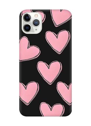 Матовий чорний чохол на iphone 11 pro (5.8) сердечка рожеві (принт 78)