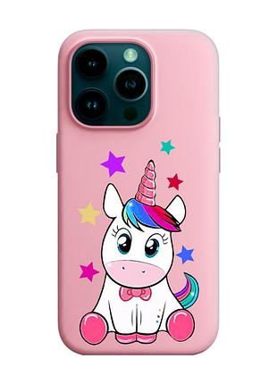 Матовый розовый чехол на apple iphone 14 pro :: единорог (принт 102)