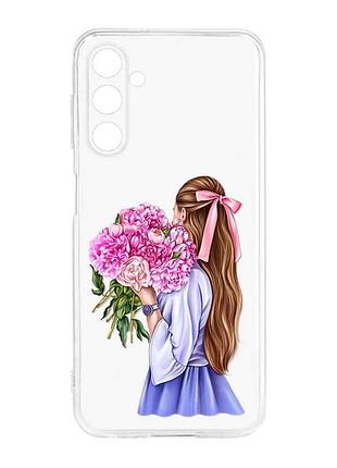 Прозрачный силиконовый чехол для samsung galaxy m14 :: девушка с пионами (принт 11)