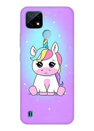 Матовый розовый чехол на realme c21y :: единорог (принт 103)