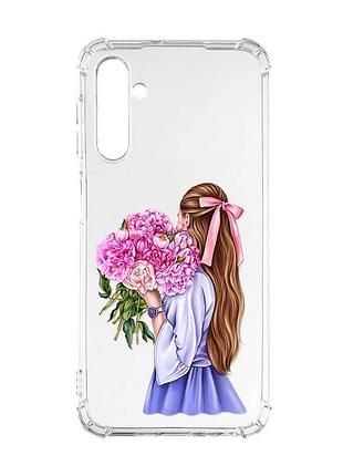 Чехол с утолщенными углами на samsung galaxy a24 (a245) 4g :: девушка с пионами (принт 11)