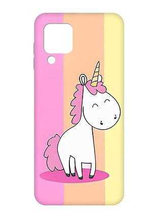 Матовый чехол с розовыми боками на samsung galaxy a224g/m32/m22 :: единорог (принт 104)