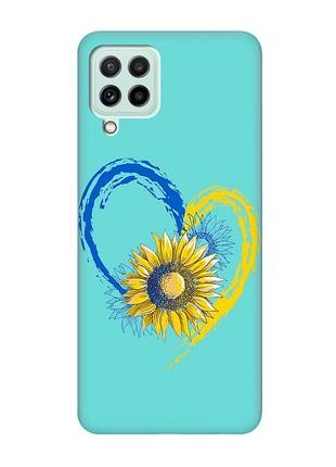 Матовый бирюзовый чехол на samsung galaxy a22 4g/ m32/ m22 :: сердце с подсолнухом. украина (принт 260)