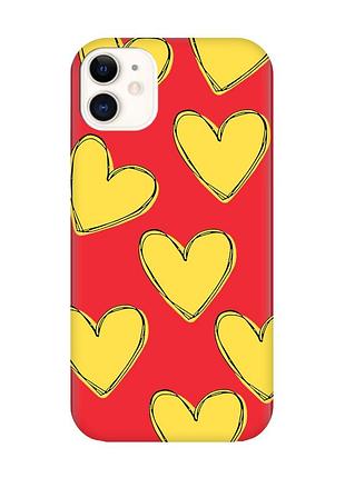 Матовый красный чехол на iphone 11 :: сердечка желтые (принт 259)