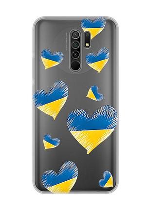 Прозорий чохол на xiaomi redmi 9 :: сердечка. україна (принт 258)
