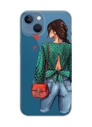 Прозрачный чехол на iphone 13 :: девушка в зеленом (принт 224)